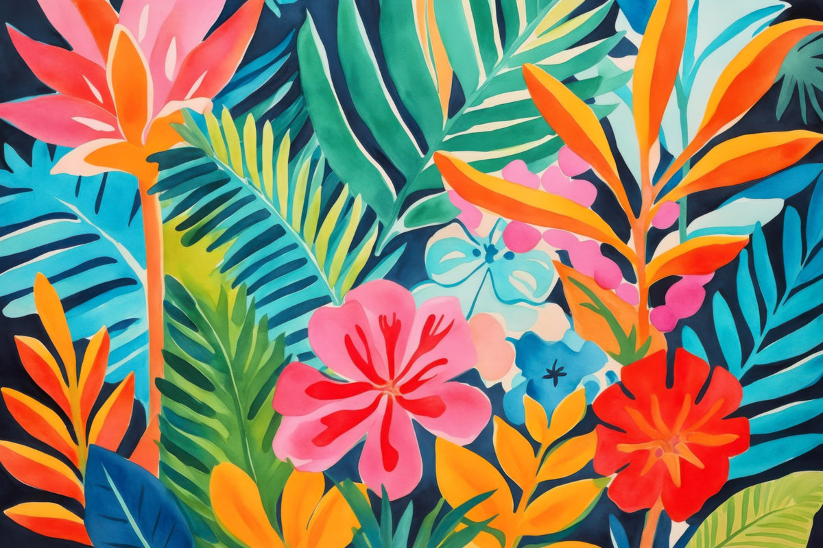 Colorful Exotic Garden Escape Wall Mural in your room — zoomed