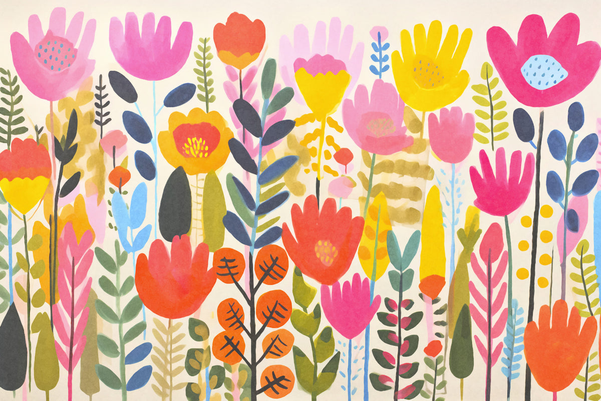 Groovy Summer Flower Meadow Wall Mural in your room — zoomed
