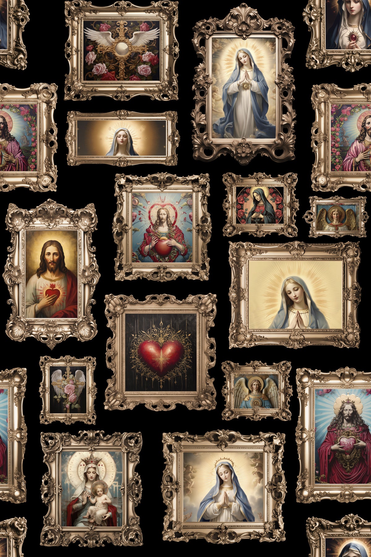 Heavenly Baroque Iconic Holy Frames Black Wallpaper⁠ in your room — zoomed