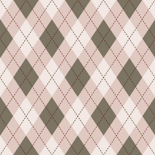 Classic Argyle Pattern Sage and Baby Pink Wallpaper⁠