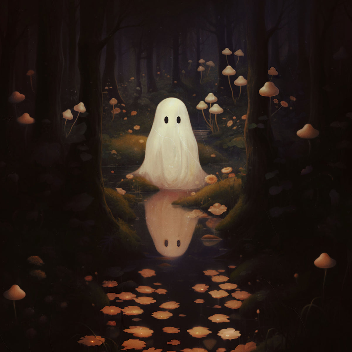 Ghost Mushrooms Wall Mural in your room — zoomed