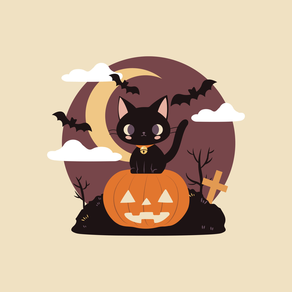Spooky Black Cat on a Pumpkin Wall Mural