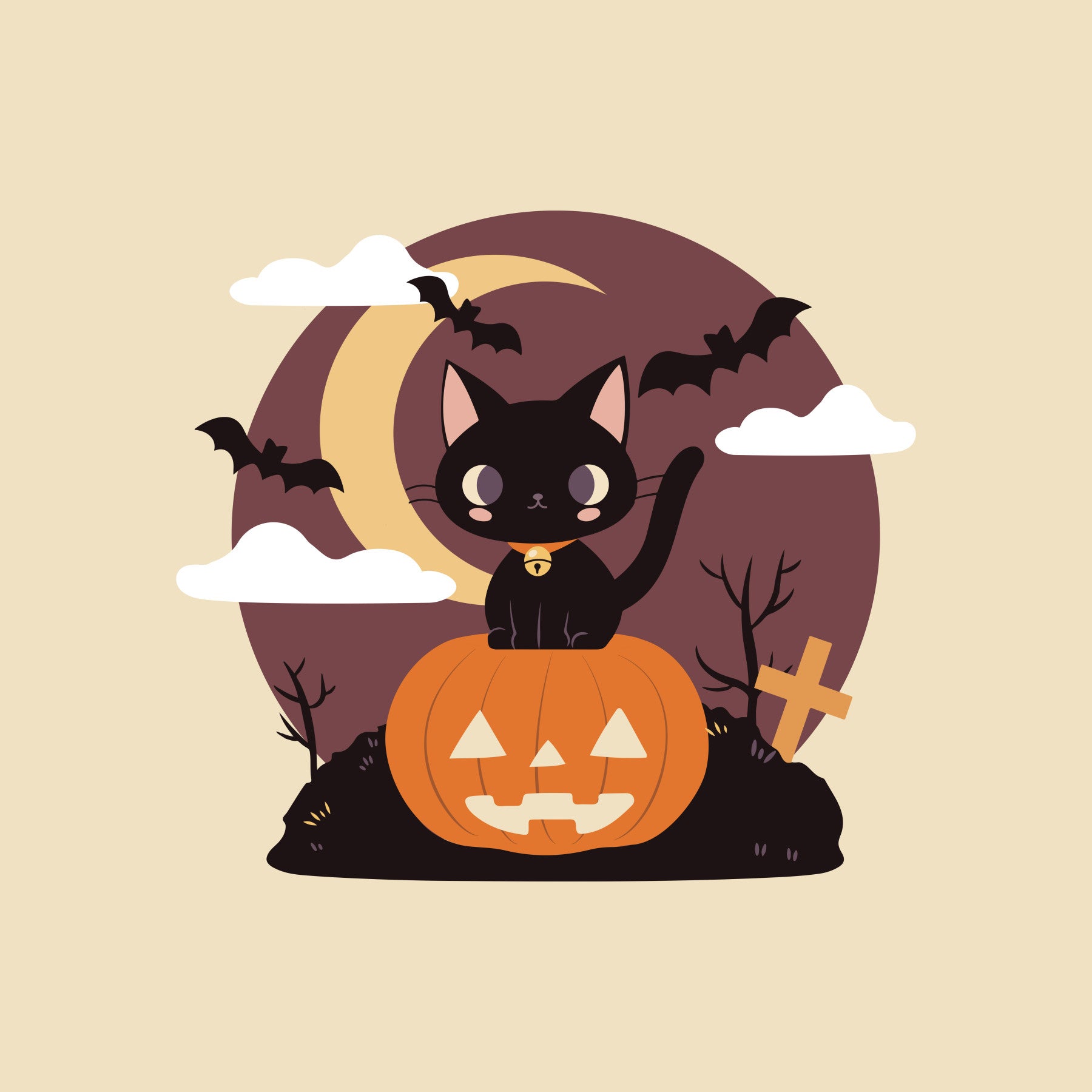 Spooky Black Cat on a Pumpkin Wall Mural in your room — zoomed