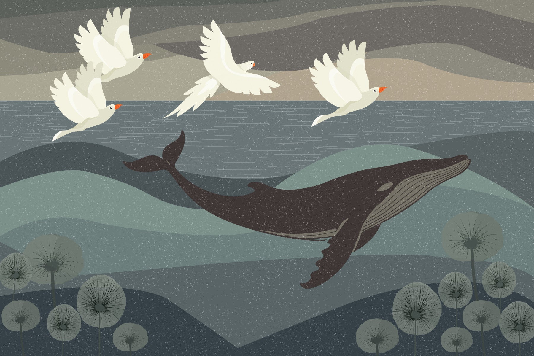 Ocean Depths Serenade Wall Mural in your room — zoomed