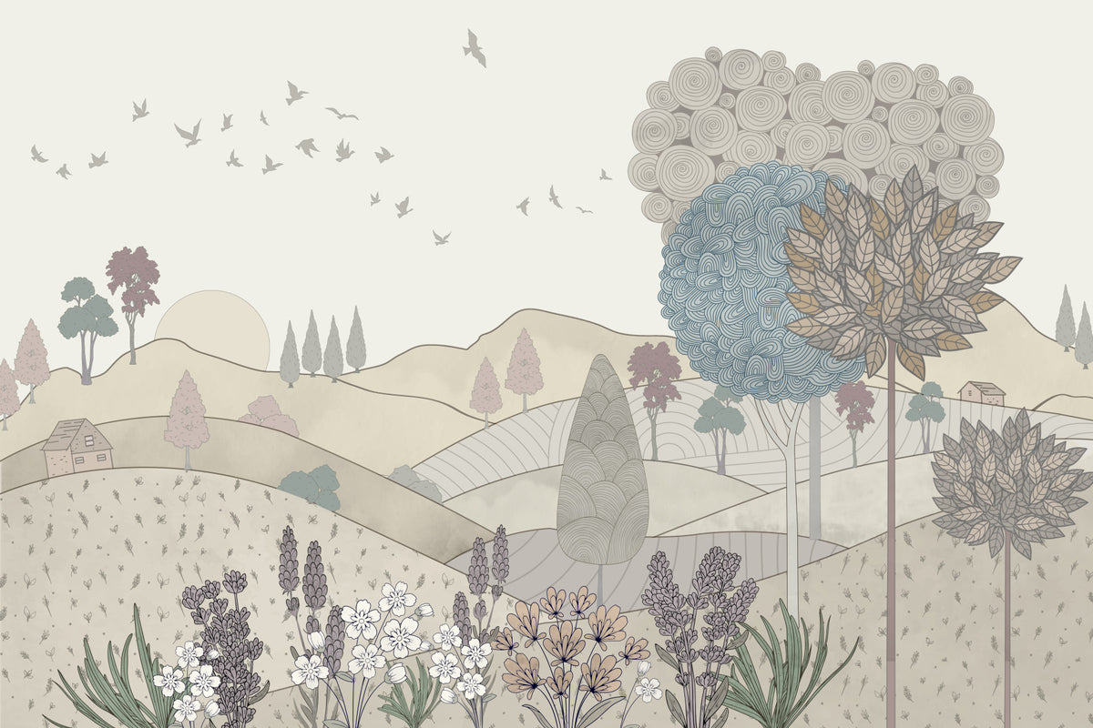 Drawn Dreamscape Wall Mural in your room — zoomed