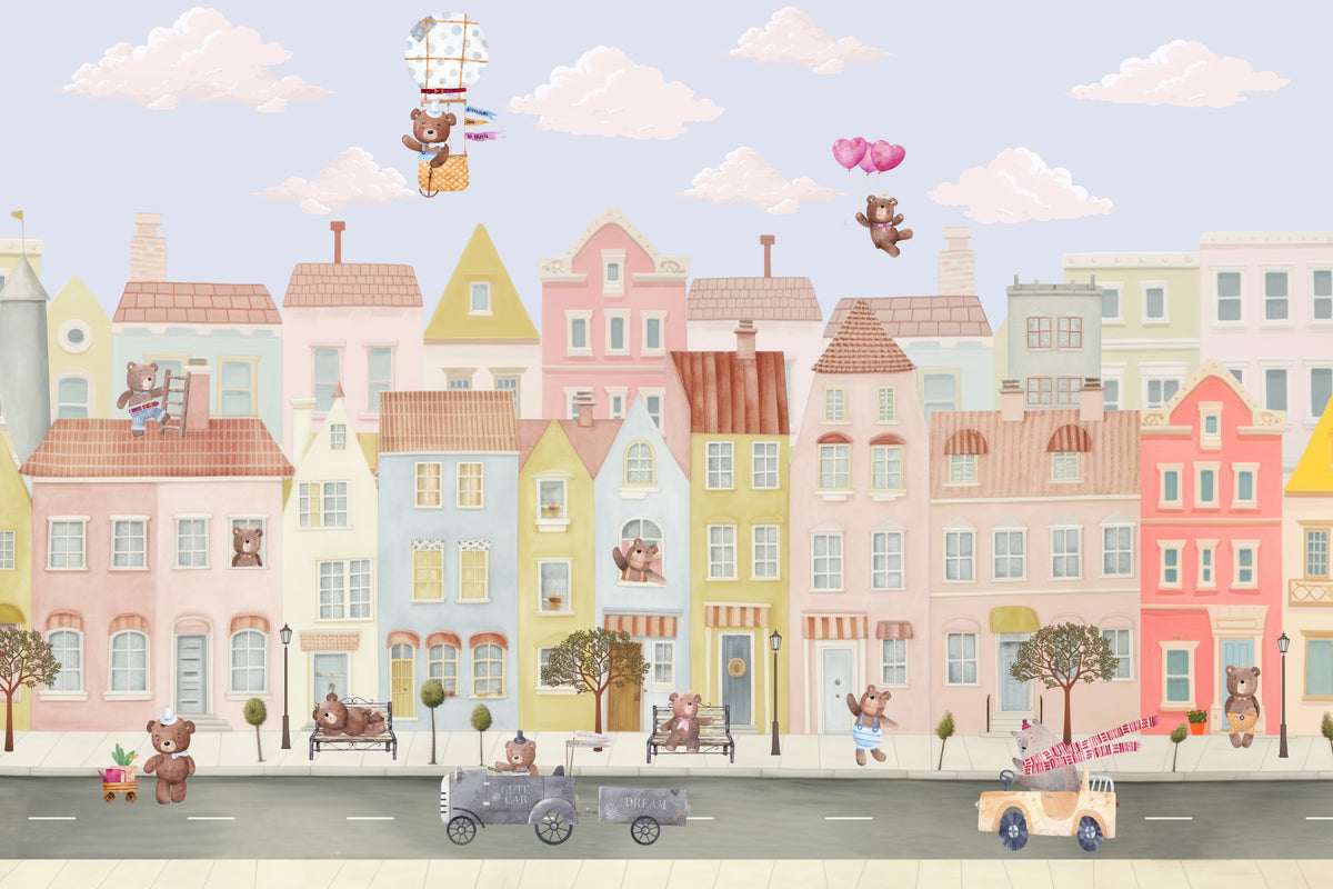 Teddy's Town Wall Mural in your room — zoomed