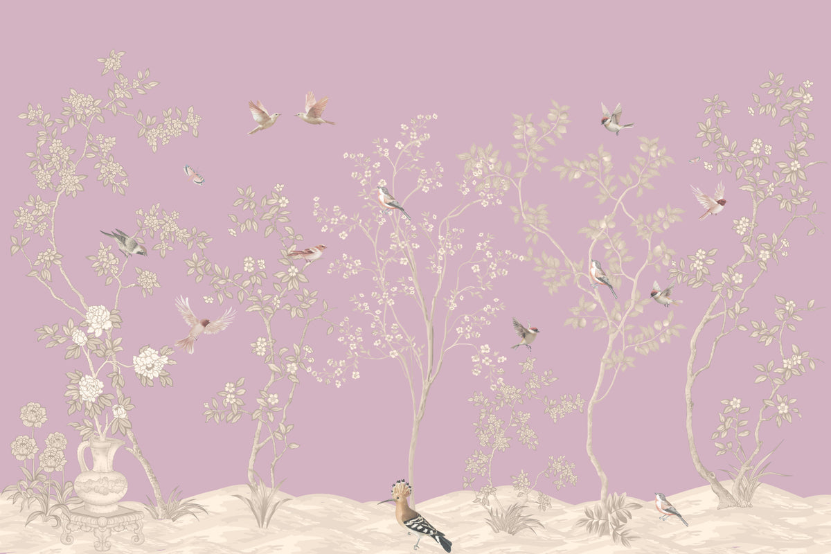 Birds & Bloom on Mauve Wall Mural in your room