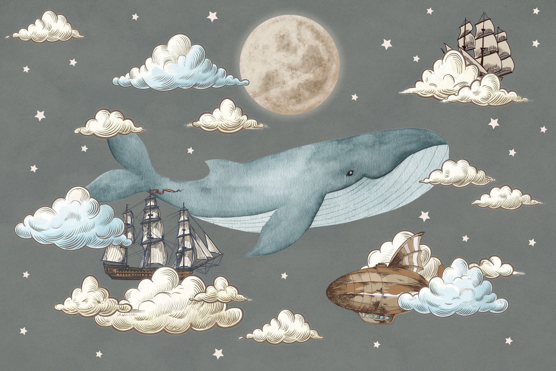 Whimsical Skybound Wall Mural in your room — zoomed