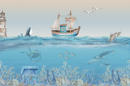 Fresque murale Aventure en mer aquarelle