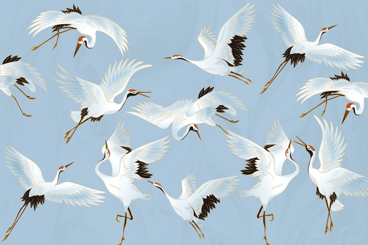 Soaring Cranes Wall Mural in your room — zoomed