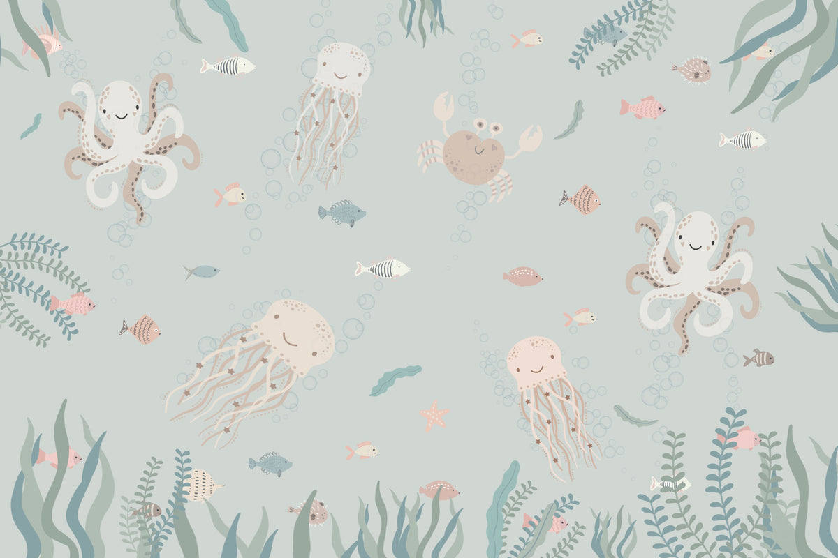 Ocean Friends Wall Mural in your room — zoomed