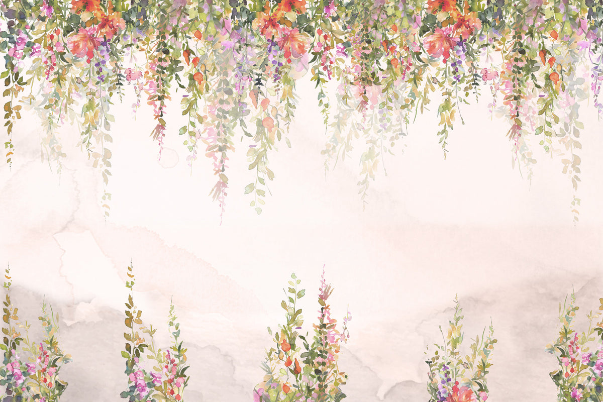 Fresque murale de fleurs aquarelles éthérées
