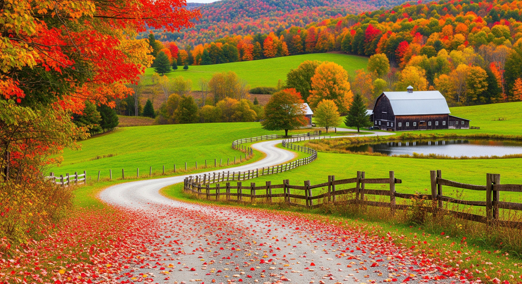 Autumn Road Serenity Wall Mural in your room — zoomed