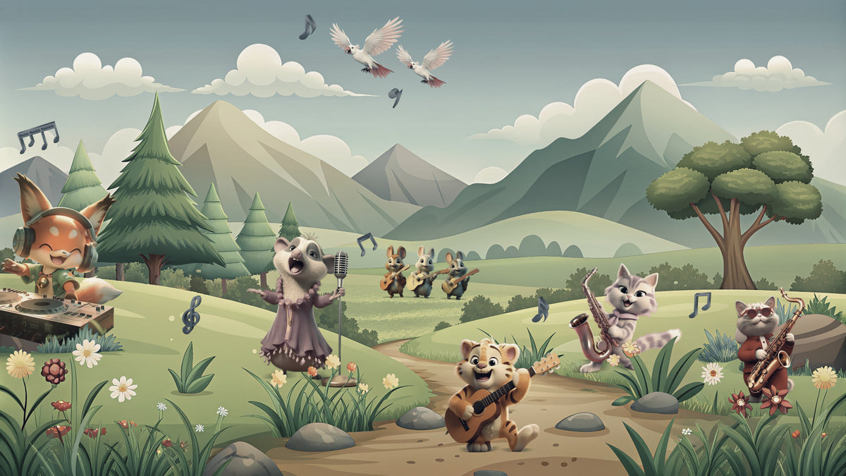 Meadow Melodies Animal Orchestra Wall Mural in your room — zoomed