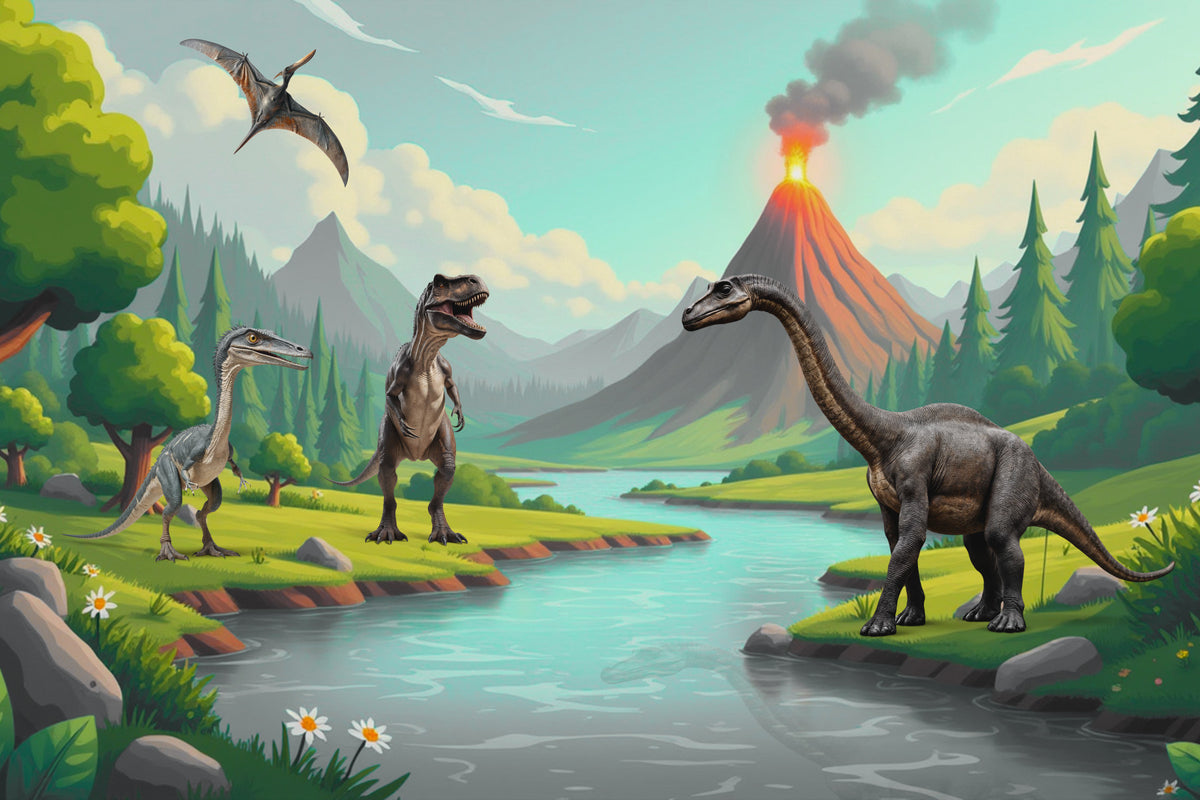 Dino Valley View Wall Mural in your room — zoomed