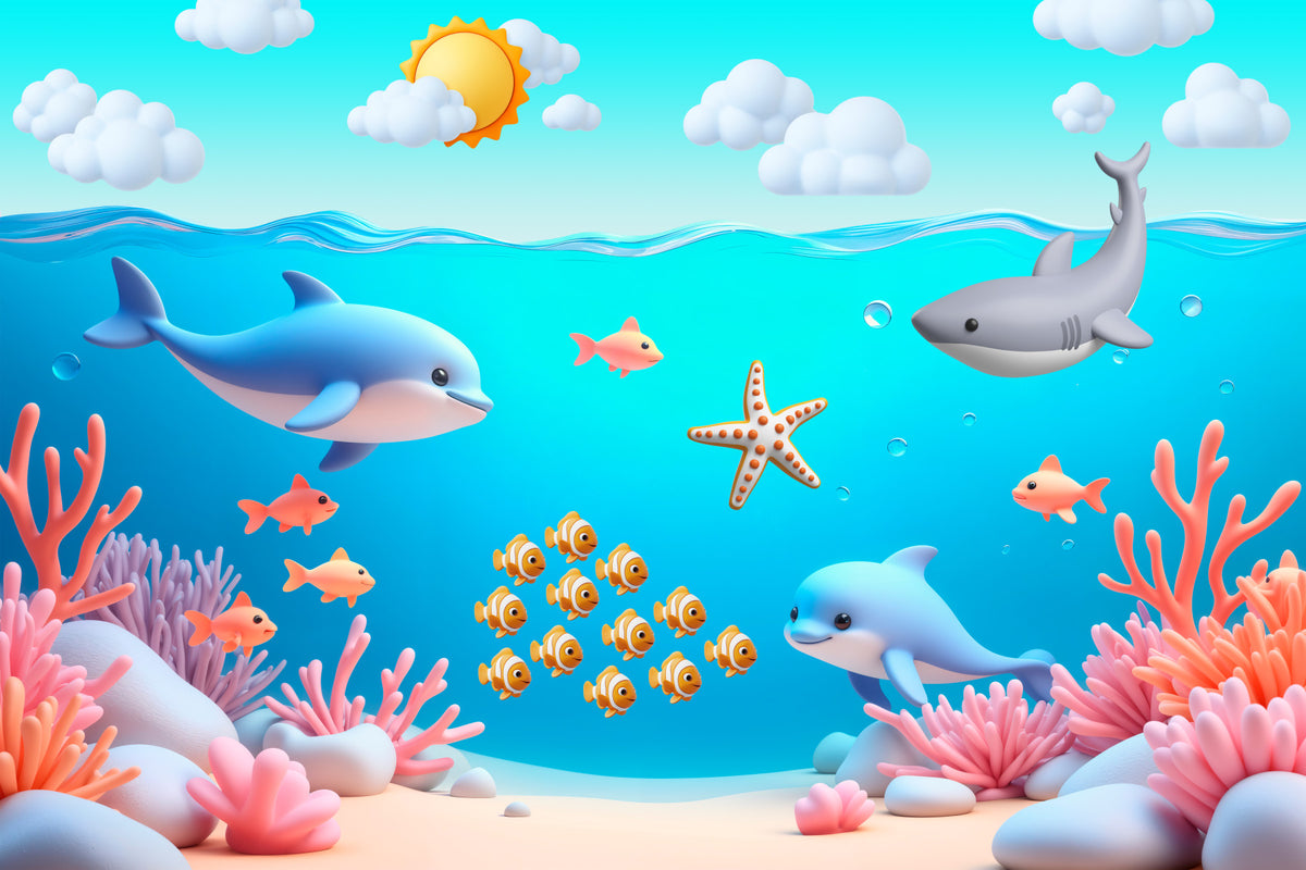 Fresque murale aventure aquatique dessin animé in your room