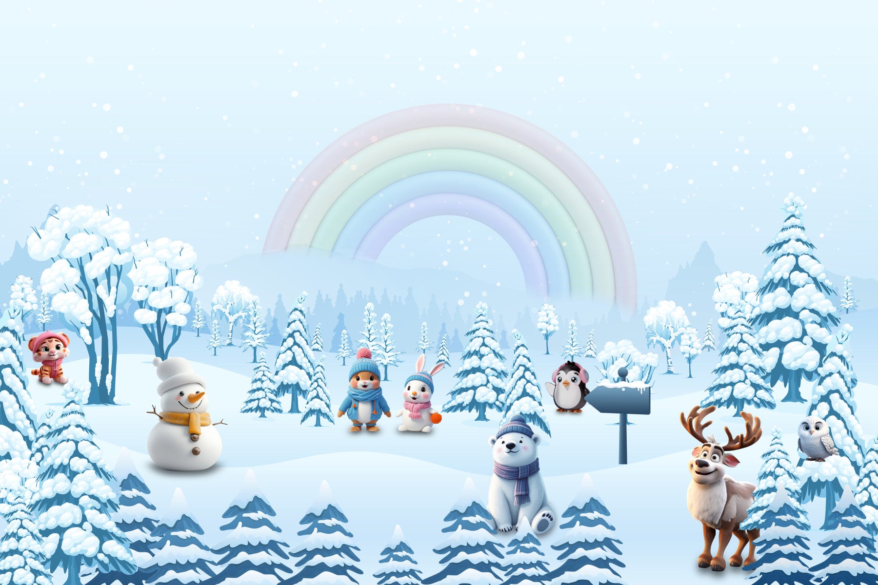 Winter Friends' Rainbow Wall Mural in your room — zoomed