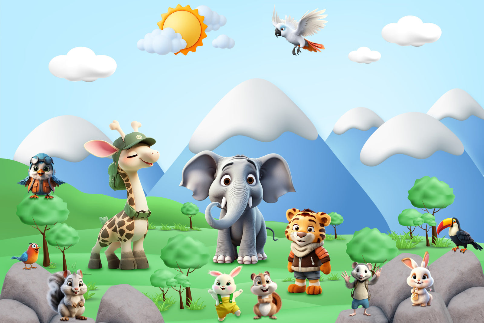 Cartoon Animals Adventure Wall Mural
