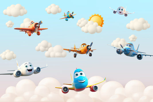 Papier peint mural amusant Avion Cieux Heureux
