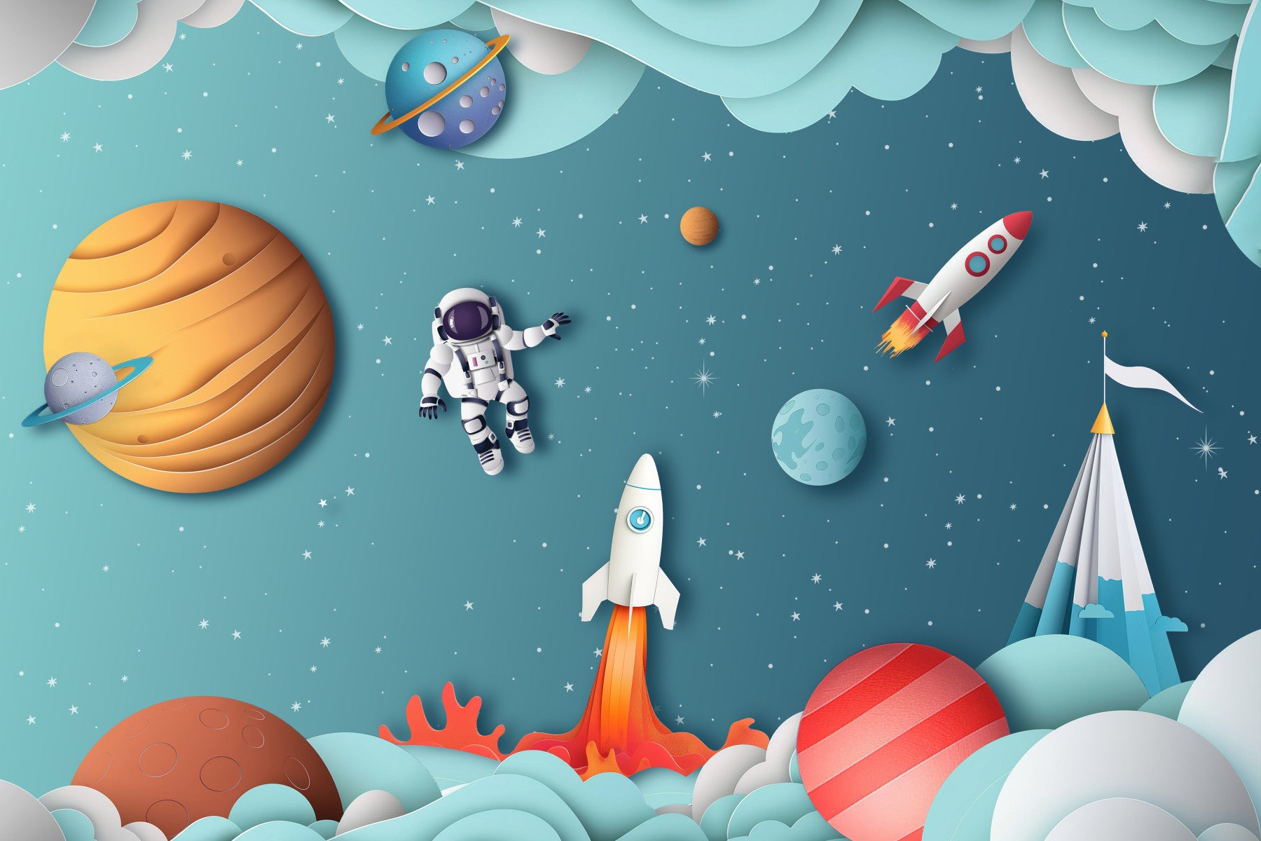 Celestial Explorers Wall Mural in your room — zoomed
