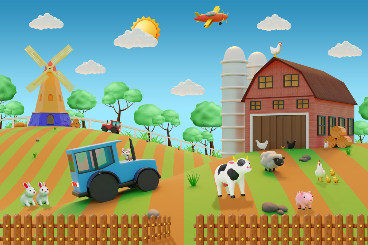 Cartoon Farm Fun Wall Mural in your room — zoomed