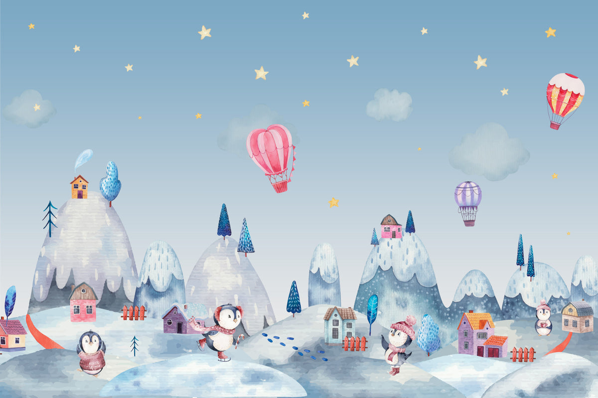Penguin Village Dream Wall Mural in your room — zoomed