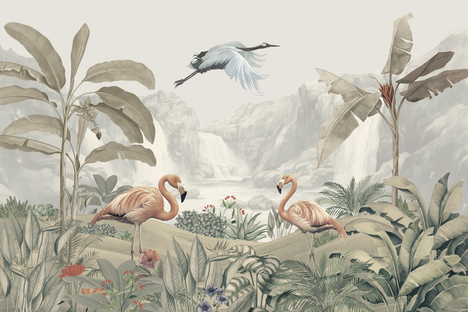 Tranquil Flamingo Paradise Wall Mural