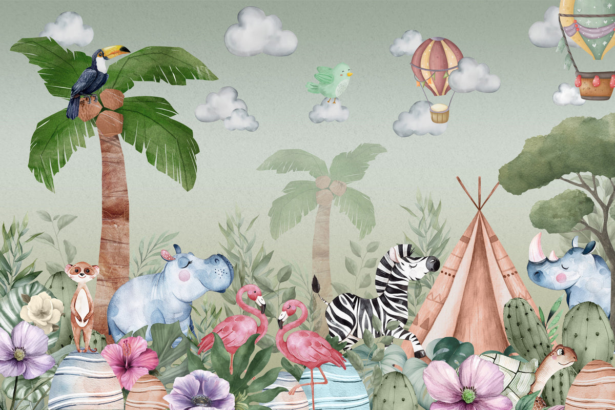 Fresque murale Rêves de jungle aquarelle