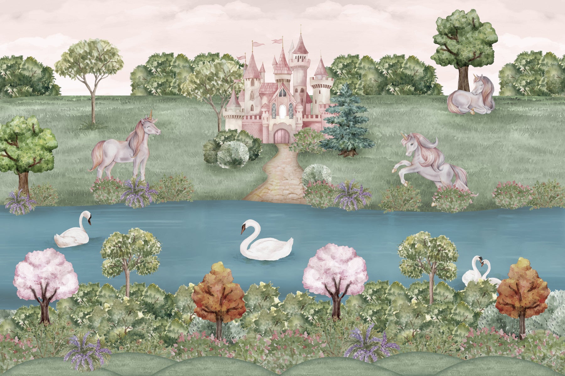 Unicorn Castle Dreamland Wall Mural in your room — zoomed