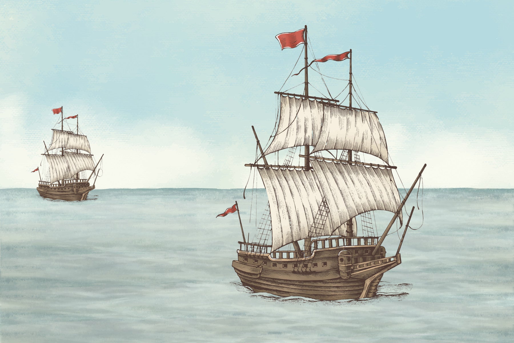 Tall Ships on the Horizon Wall Mural in your room — zoomed