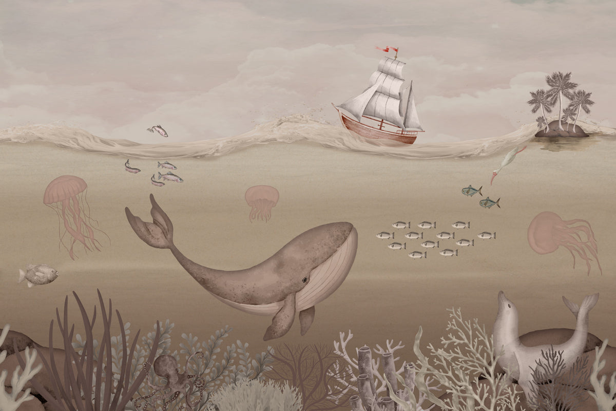 Whale's Journey Wall Mural in your room — zoomed