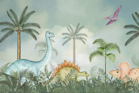 Fresque murale rêve de jungle de dinosaures