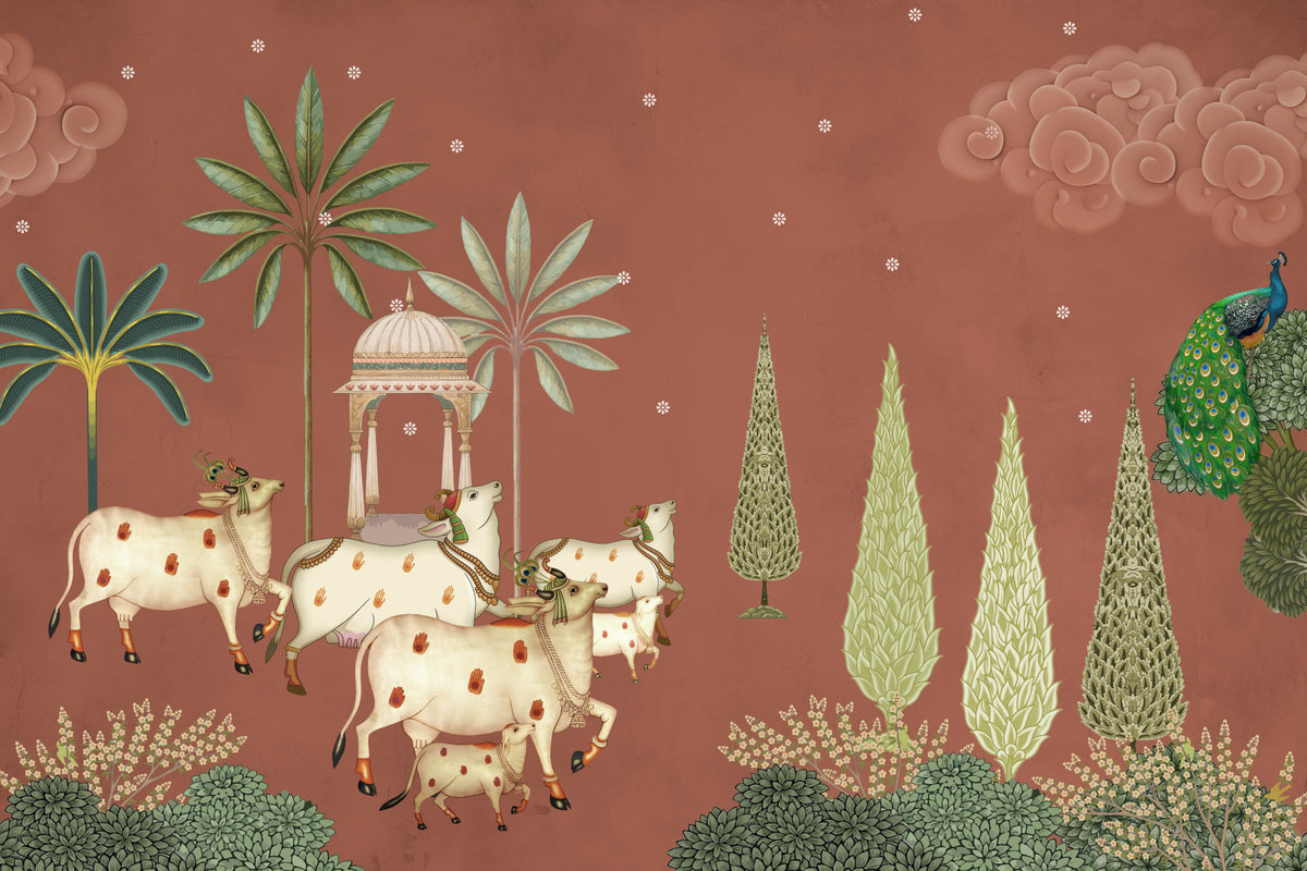 Pichwai Vanam Wall Mural in your room — zoomed