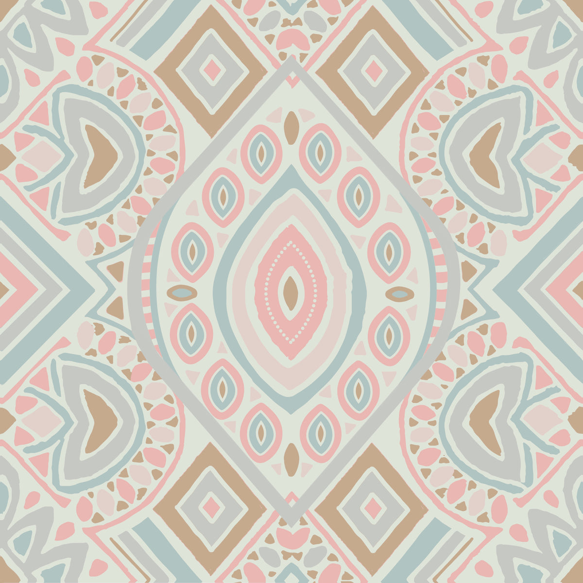 Boho Aztec Pattern Pastel Pink and Blue Wallpaper⁠ in your room — zoomed