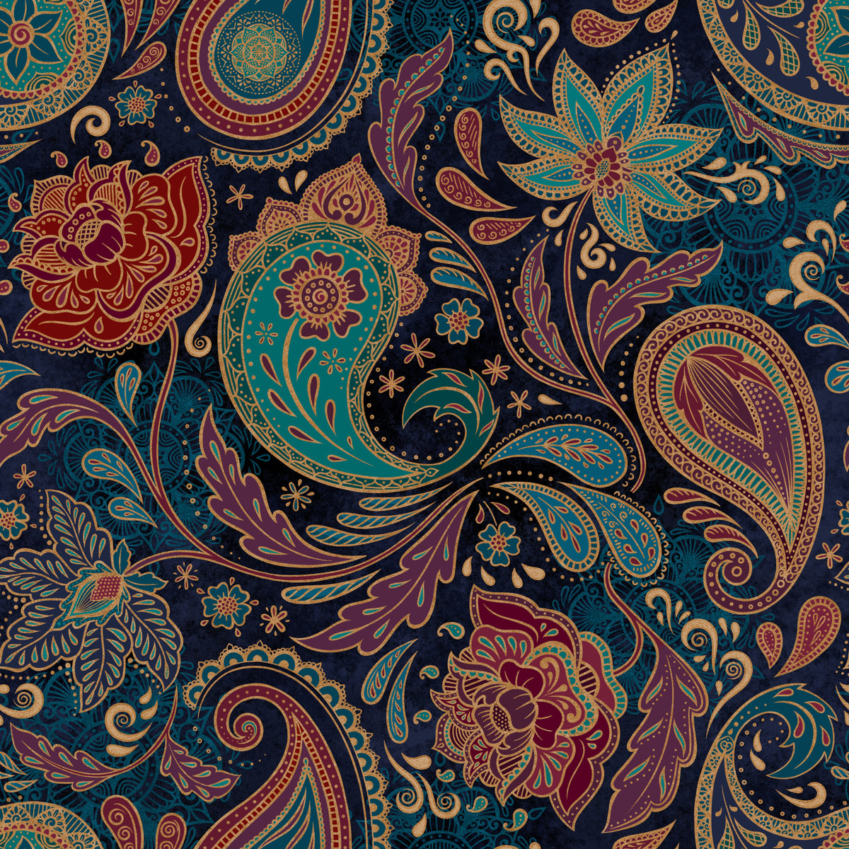 Jewel-toned Boho Paisley - Sapphire Wallpaper⁠