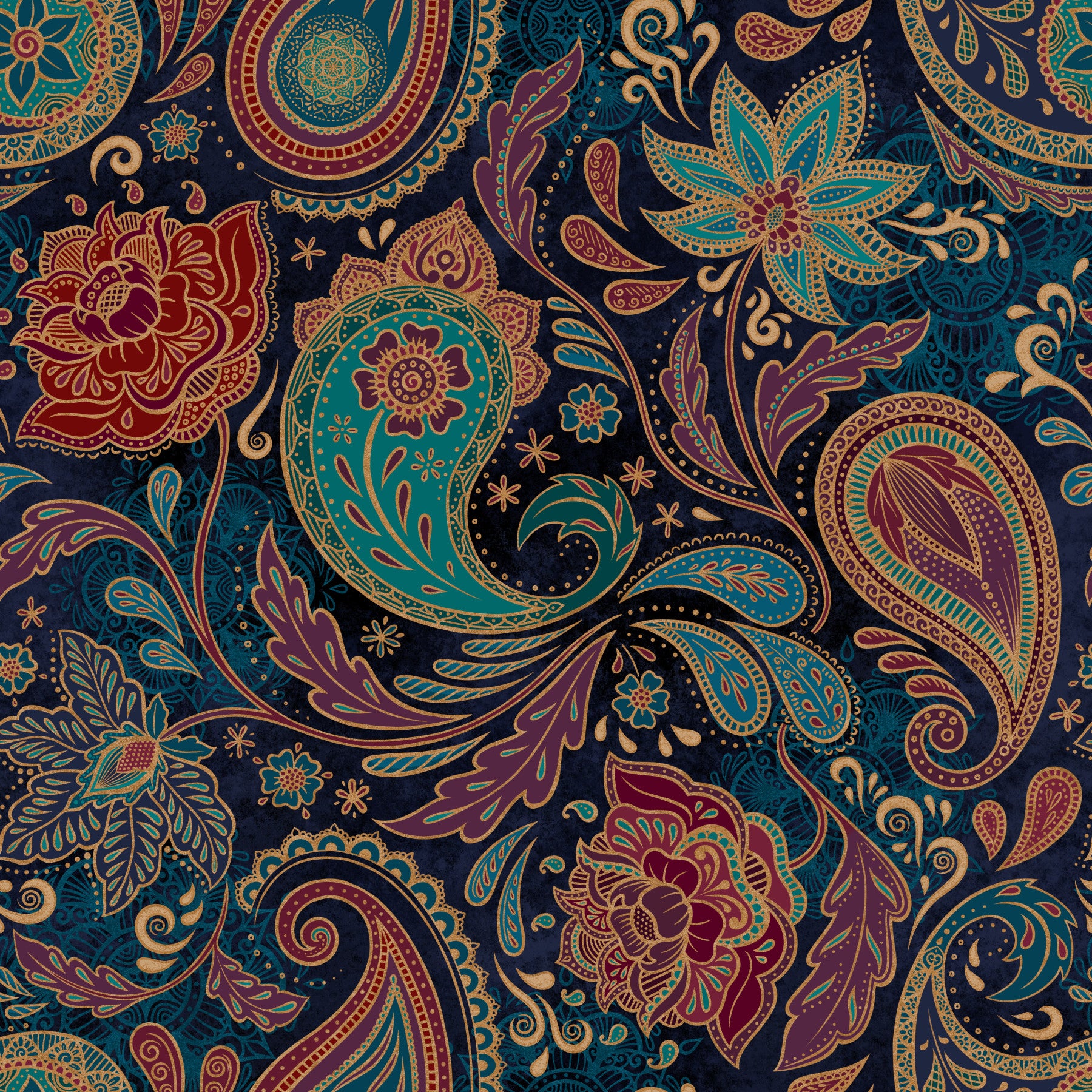Jewel-toned Boho Paisley - Sapphire Wallpaper⁠ in your room — zoomed