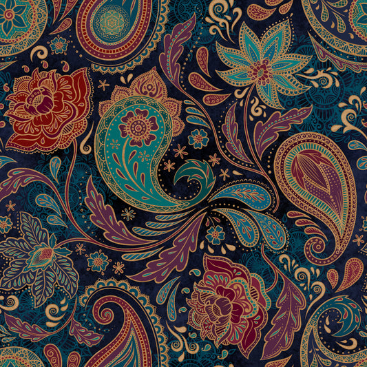 Jewel-toned Boho Paisley - Sapphire Wallpaper‚Å†