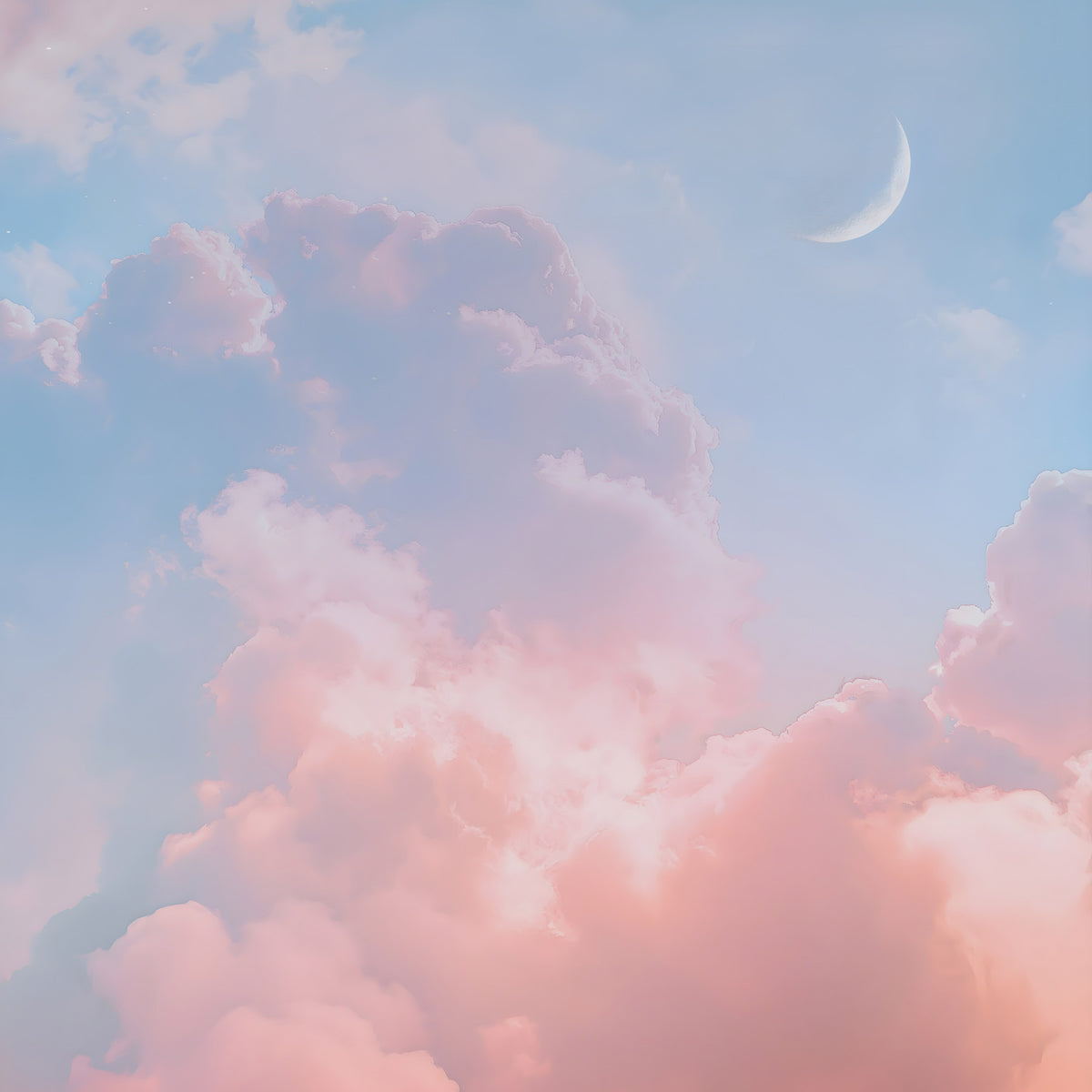 Cloudy Pastel Sunset Sky Crescent Moon Wall Mural in your room — zoomed