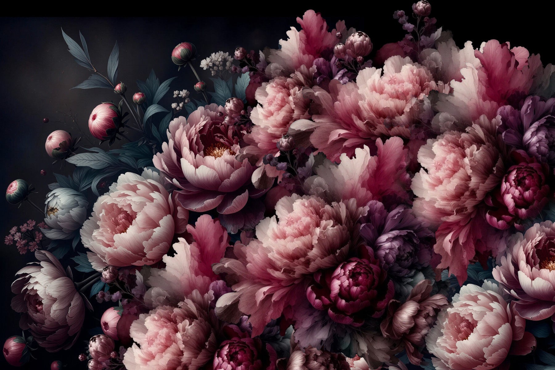 Vintage Peonies Pink & Burgundy Wall Mural