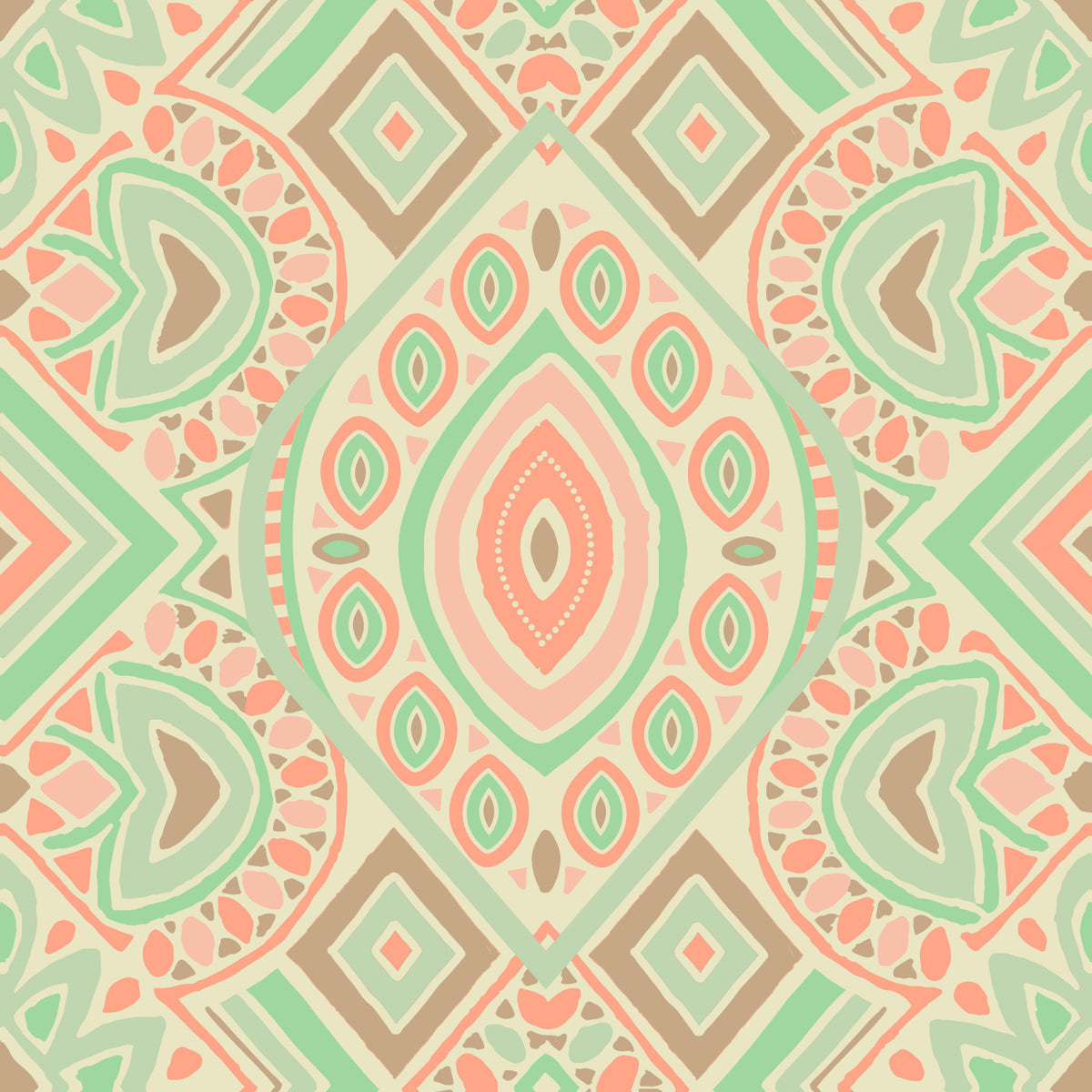 Boho Aztec Pattern Pastel Emerald Green  Wallpaper⁠ in your room — zoomed
