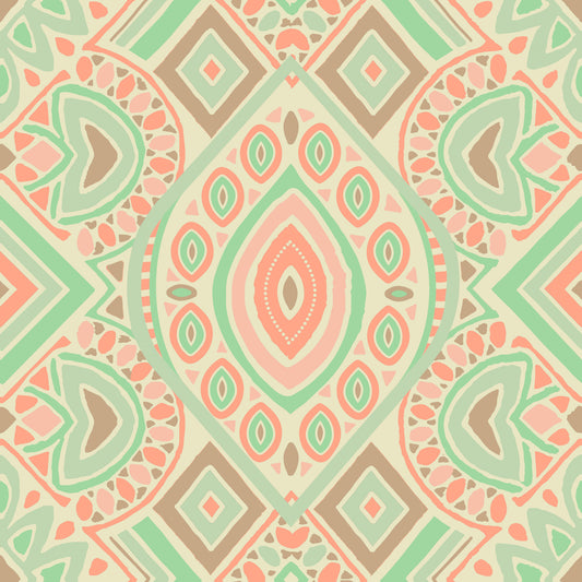 Boho Aztec Pattern Pastel Emerald Green  Wallpaper⁠