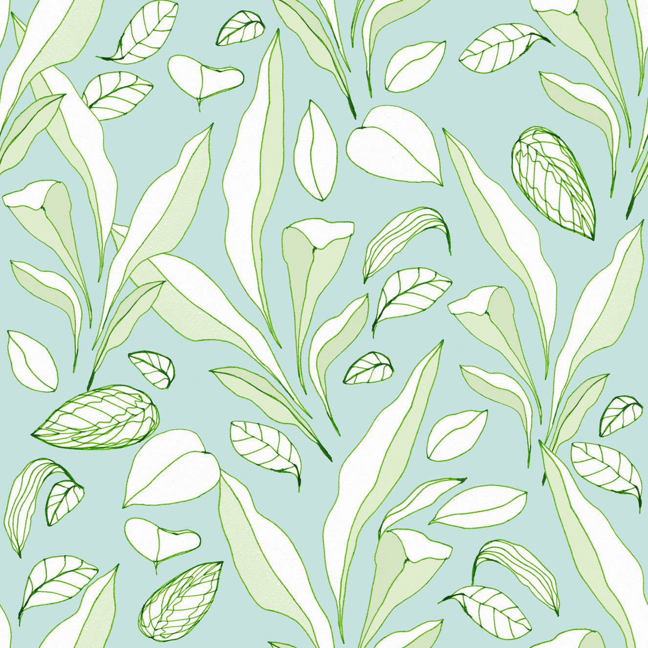 Papier peint feuilles tropicales dessinées à la main