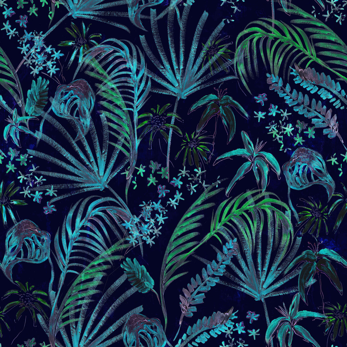 Hand Painted Night Plants Wallpaper⁠ in your room — zoomed