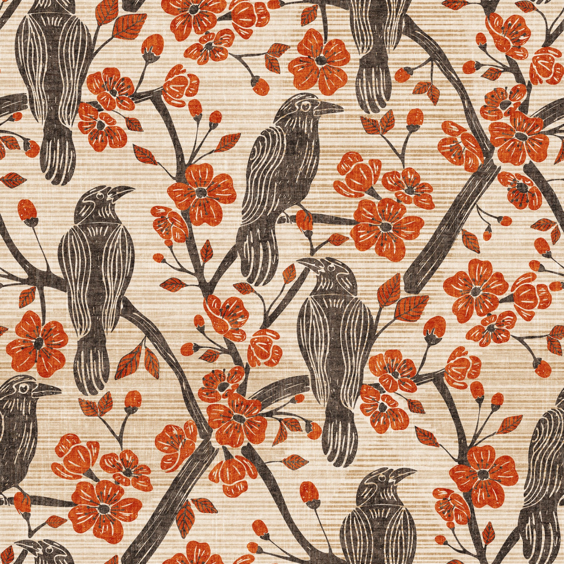 Blossom & Crow Orange & Charcoal Wallpaper‚Å†