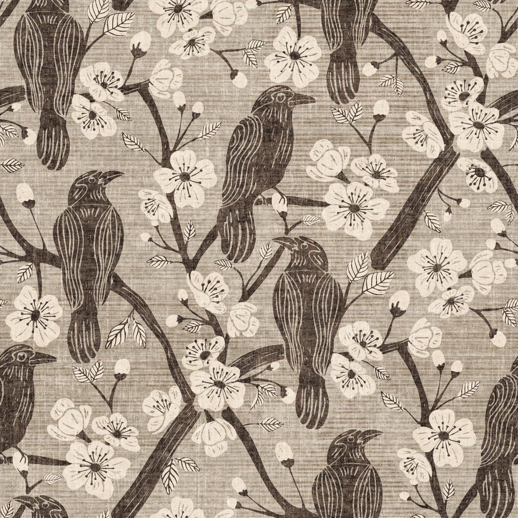 Bloom & Crows Taupe & Ivory Wallpaper⁠ in your room — zoomed