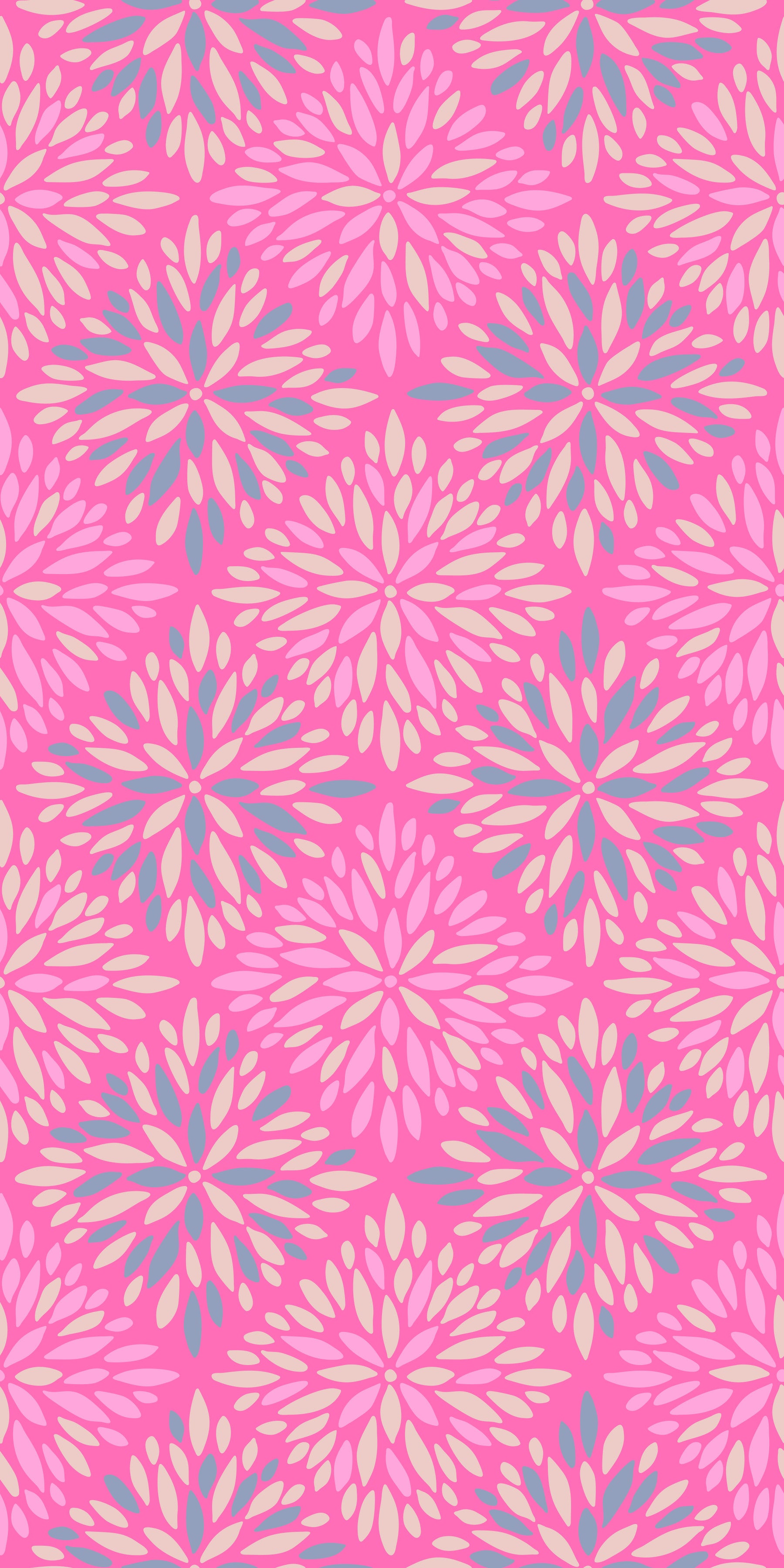 Dahlia Diamonds Bohemian Floral Damask Tiles Fuchsia Hot Pink Wallpaper⁠ in your room — zoomed