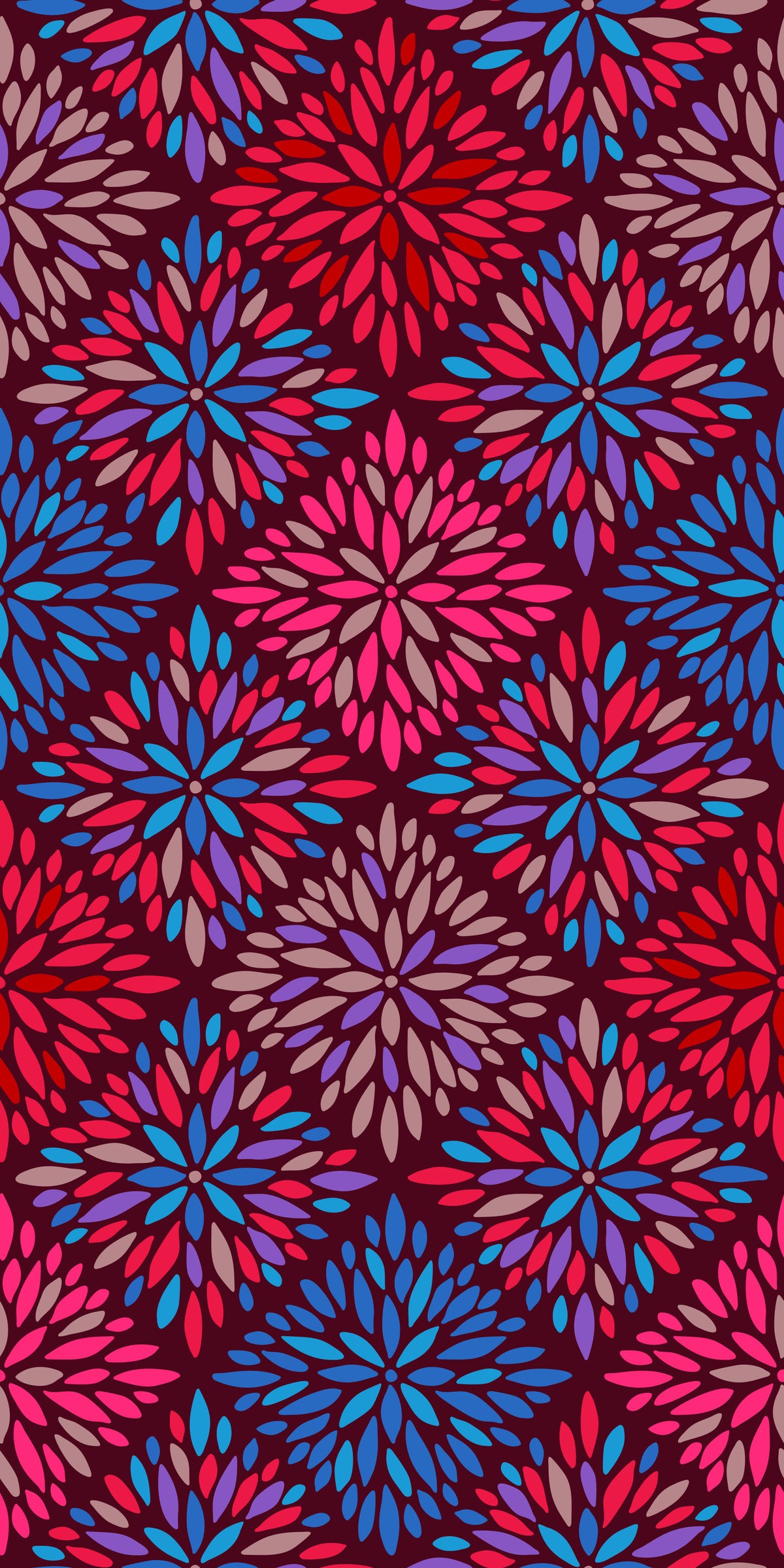 Dahlia Diamonds Boho Floral Tile Maximalist Cherry Red Pink Blue Purple Wallpaper⁠ in your room
