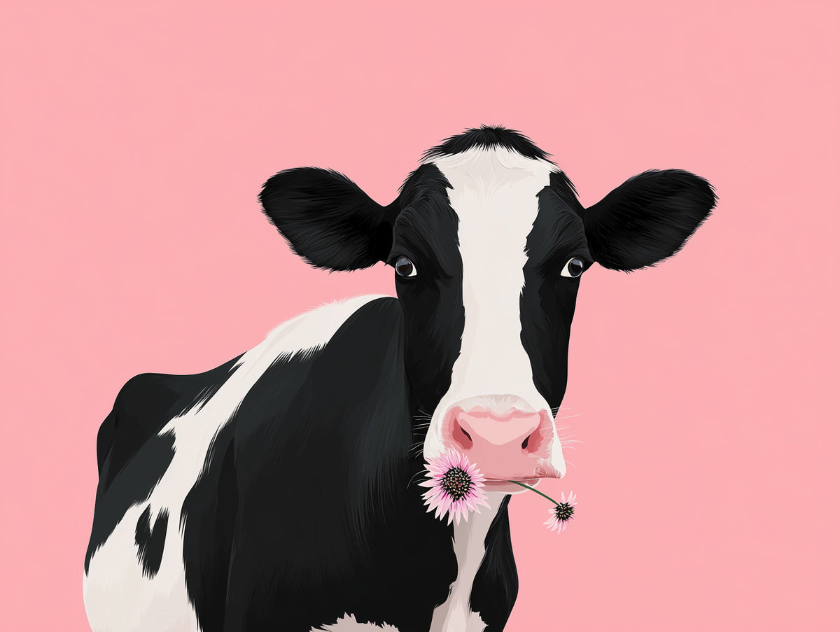 Papier peint mural charme de vache avec fleurs in your room — zoomed