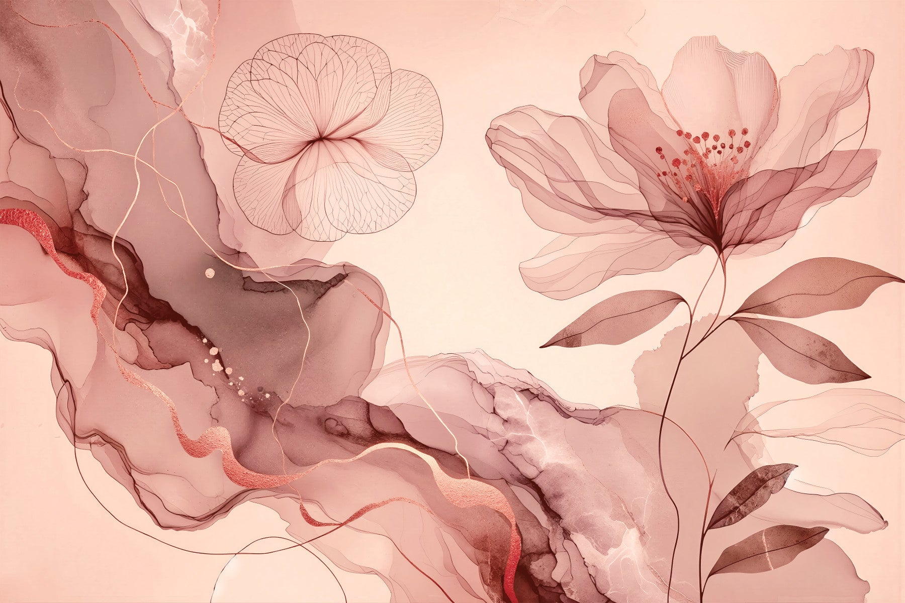 Dreamy Sage Garden Rose Gold Wall Mural