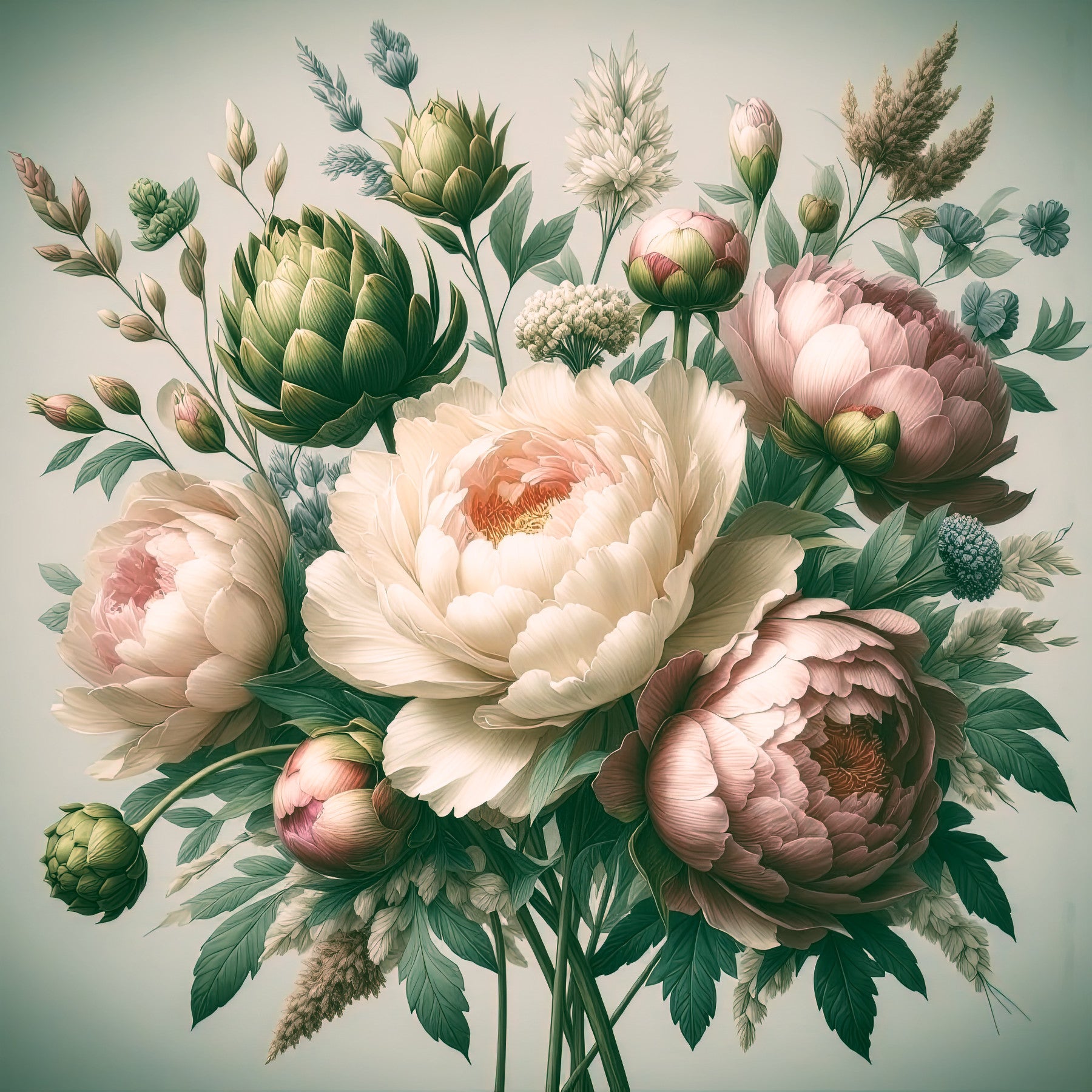 Papier peint baroque vintage aux pivoines